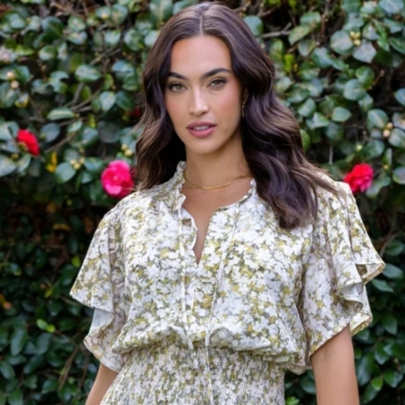 NWT Bishop & Young Floral Flutter Sleeve Smocked Mini Dress - Picture 3 of 17